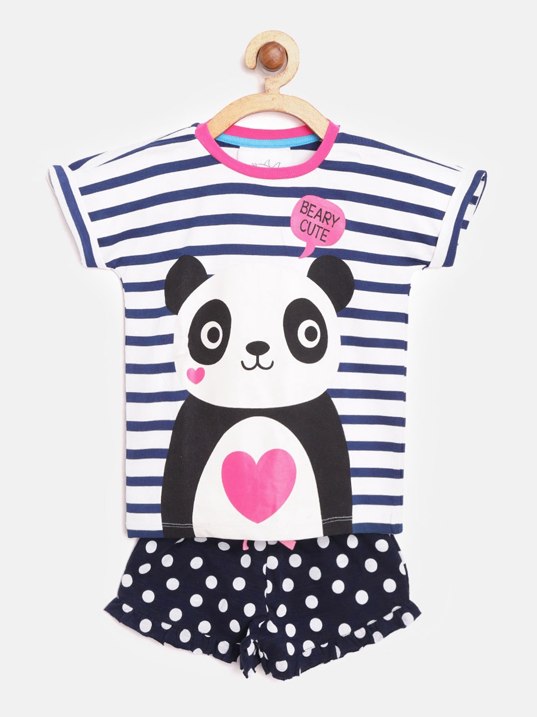 

Lazy Shark Girls Navy Blue & White Printed T-shirt with Shorts