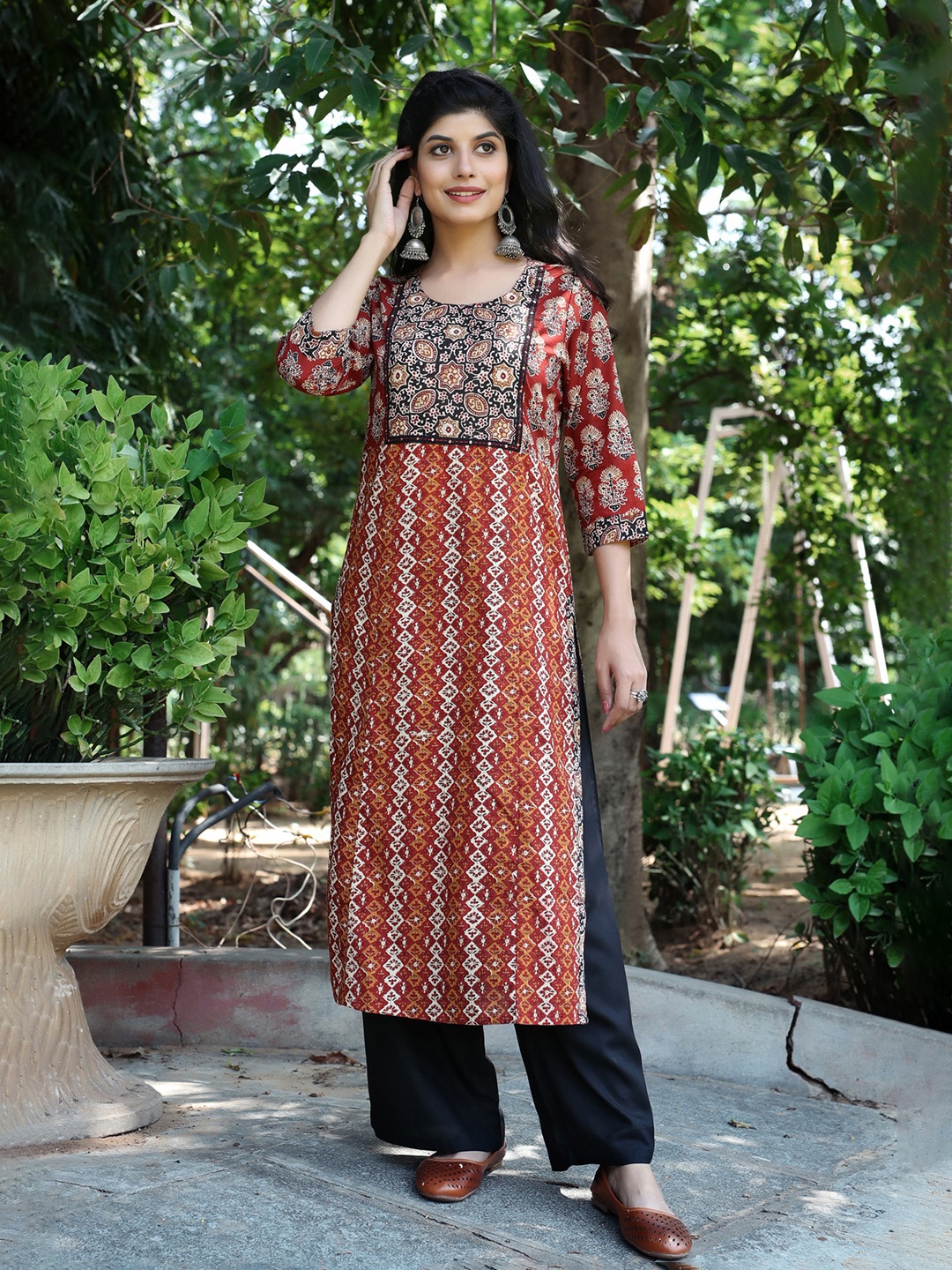 

Jaipur Kurti Ethnic Motifs Straight Cotton Kurta, Brown