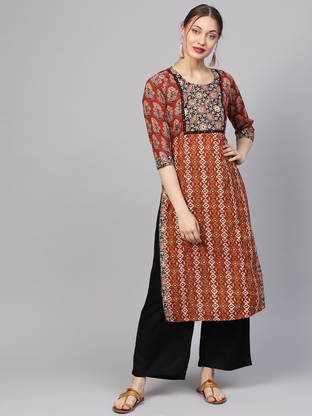 

Jaipur Kurti Women Maroon & Black Printed Kurta with Palazzos
