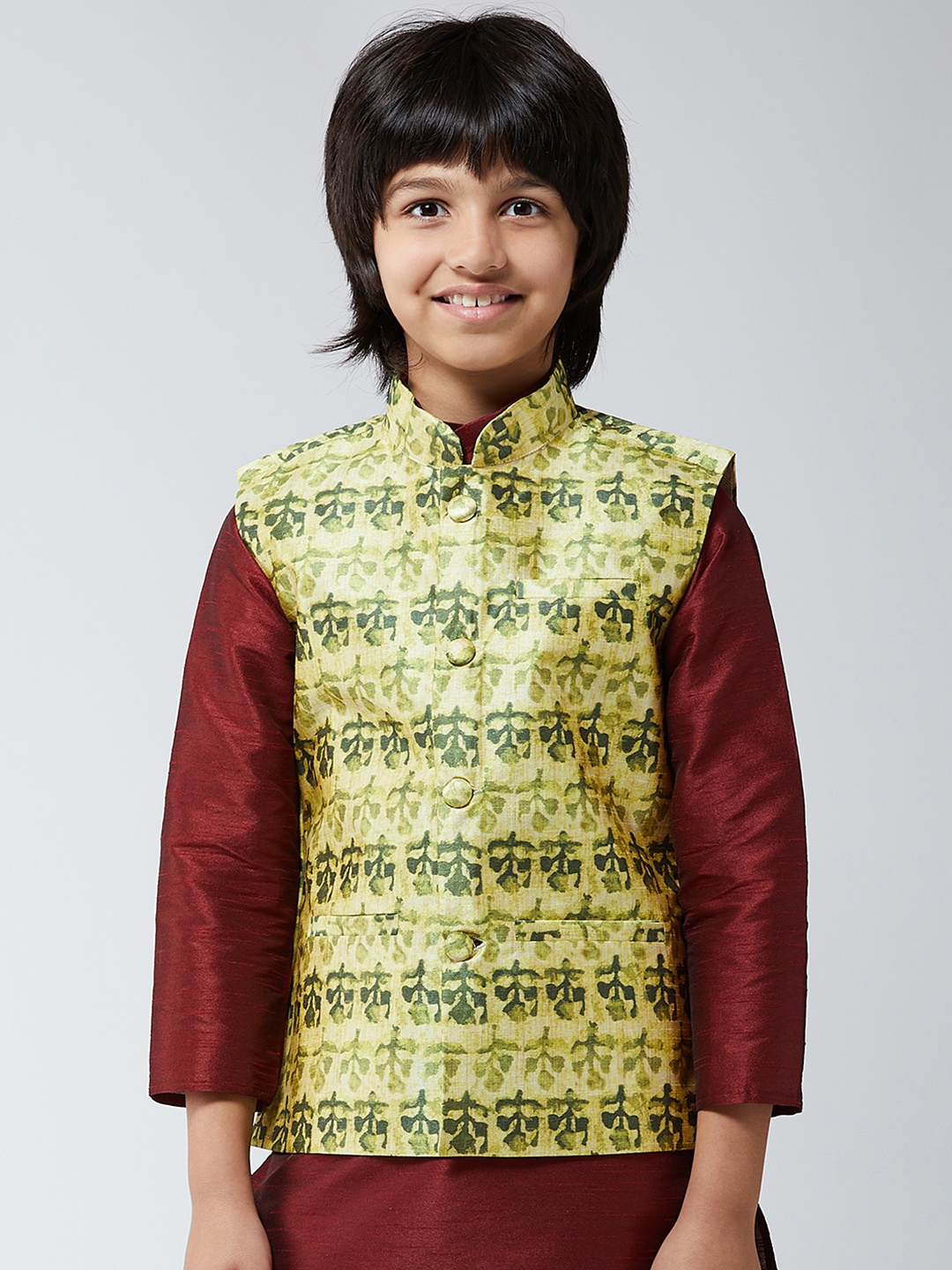 

SOJANYA Boys Lime Green Printed Nehru Jacket