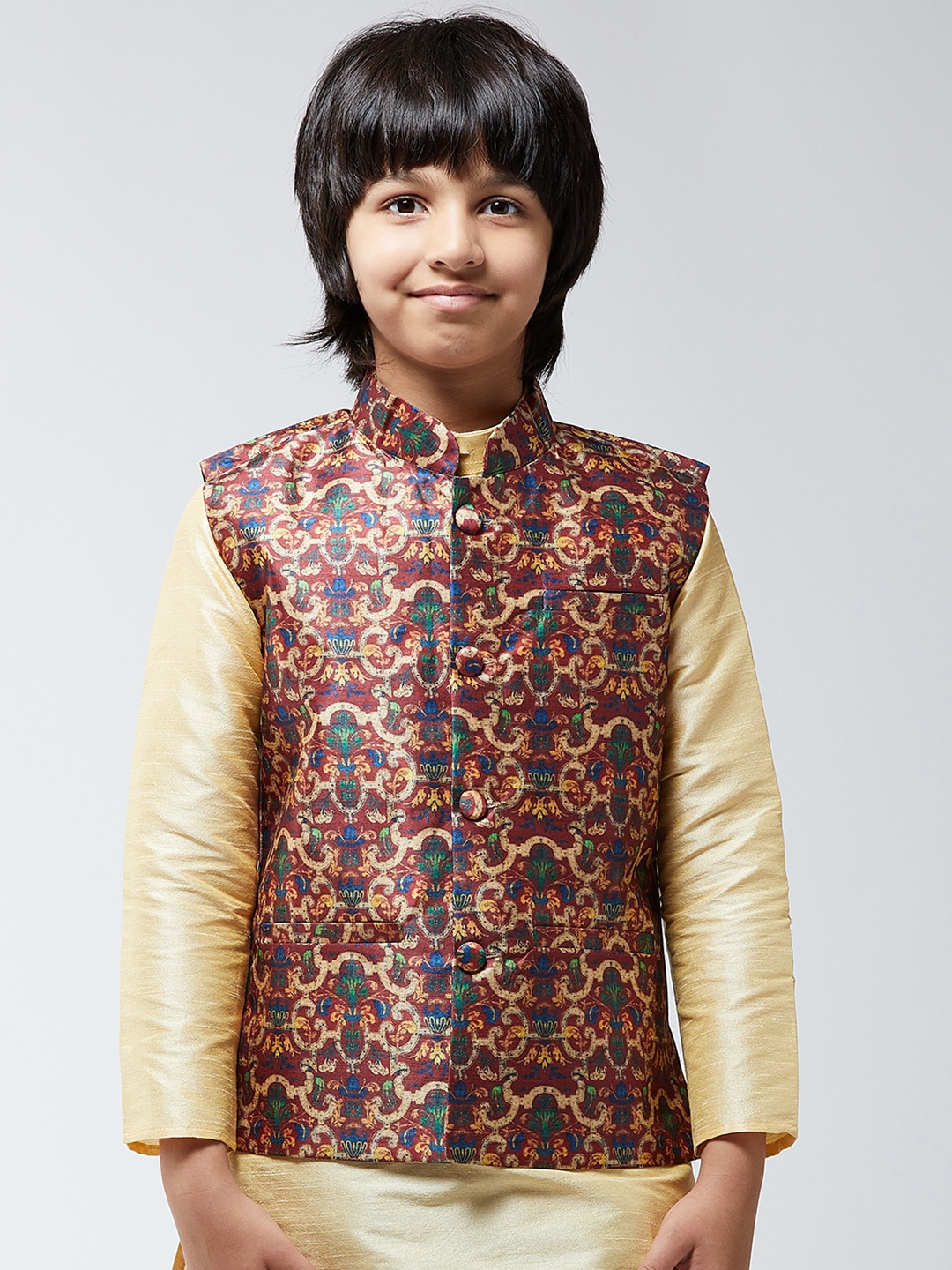 

SOJANYA Boys Multicoloured Printed Nehru Jacket, Maroon