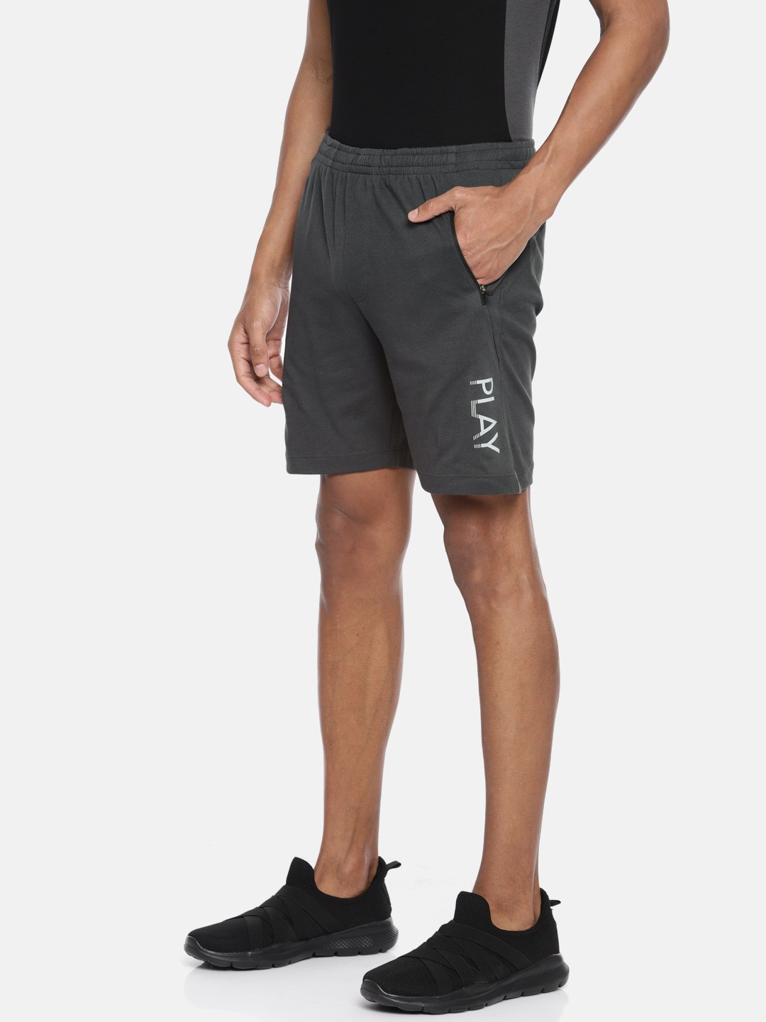 

Fruit of the loom Men Charcoal Solid Regular Fit Sports Shorts