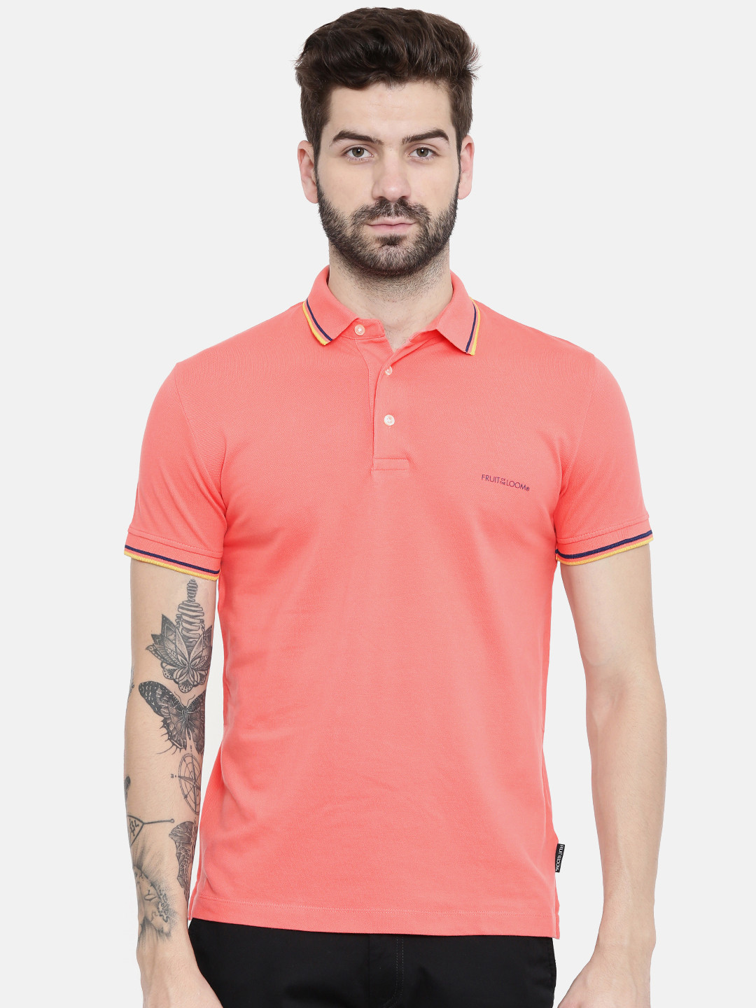 

Fruit of the loom Men Pink Solid Polo Collar T-shirt