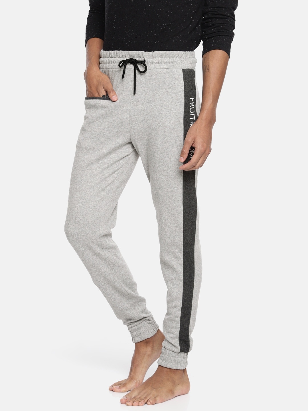 

Fruit of the loom Men Grey Melange Solid Lounge Pants