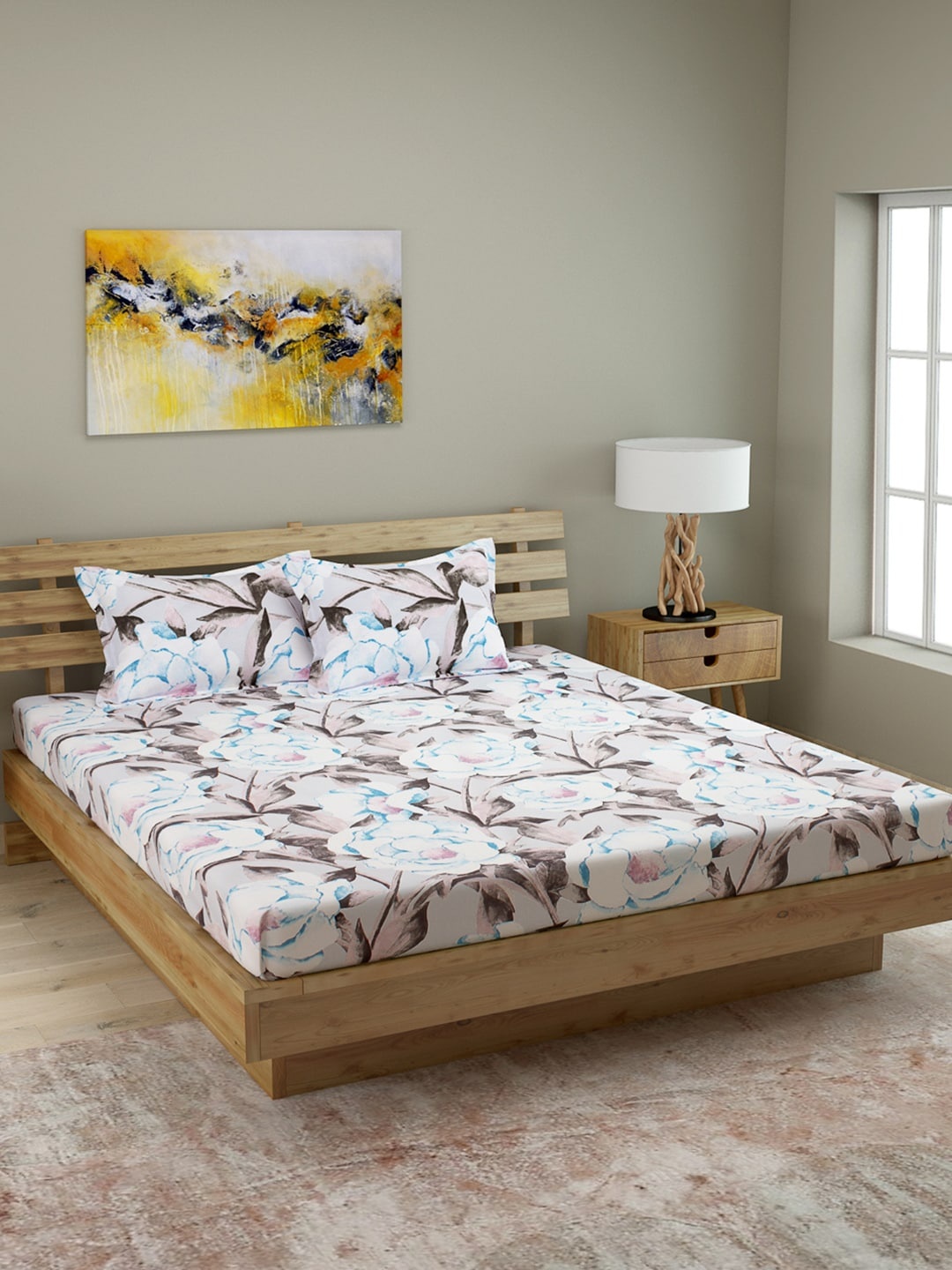 

ROMEE Multicoloured Floral 210 TC Cotton 1 Queen Bedsheet with 2 Pillow Covers, Multi