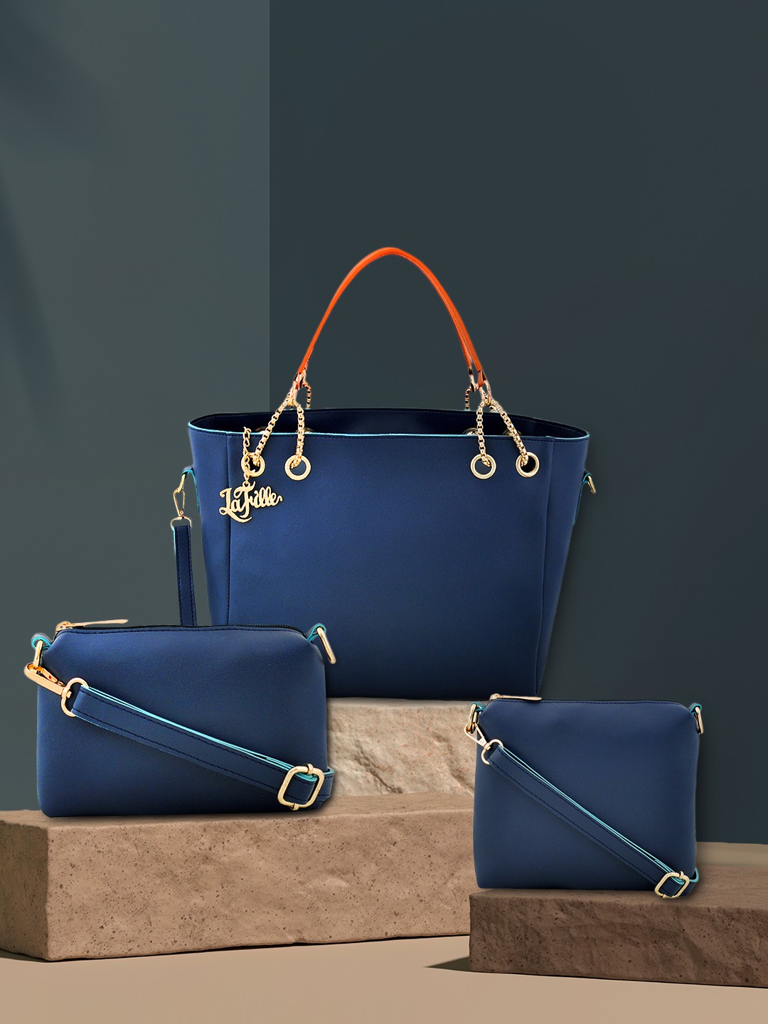 

LaFille Blue Solid Tote Bag
