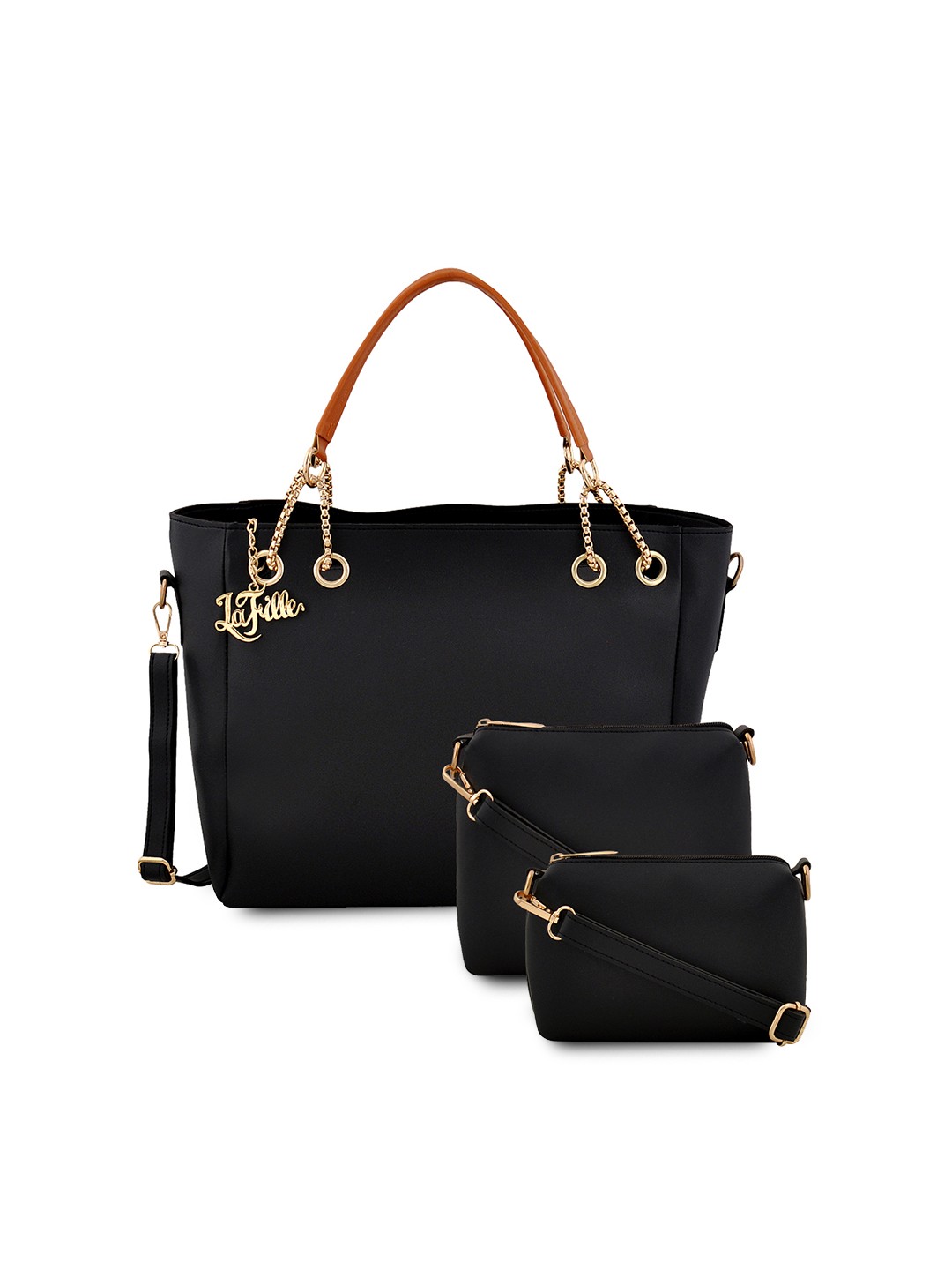 

LaFille Black Solid Tote Bag