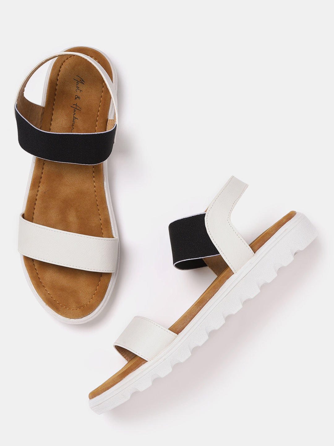 

Mast & Harbour Women White & Black Colourblocked Open Toe Flats
