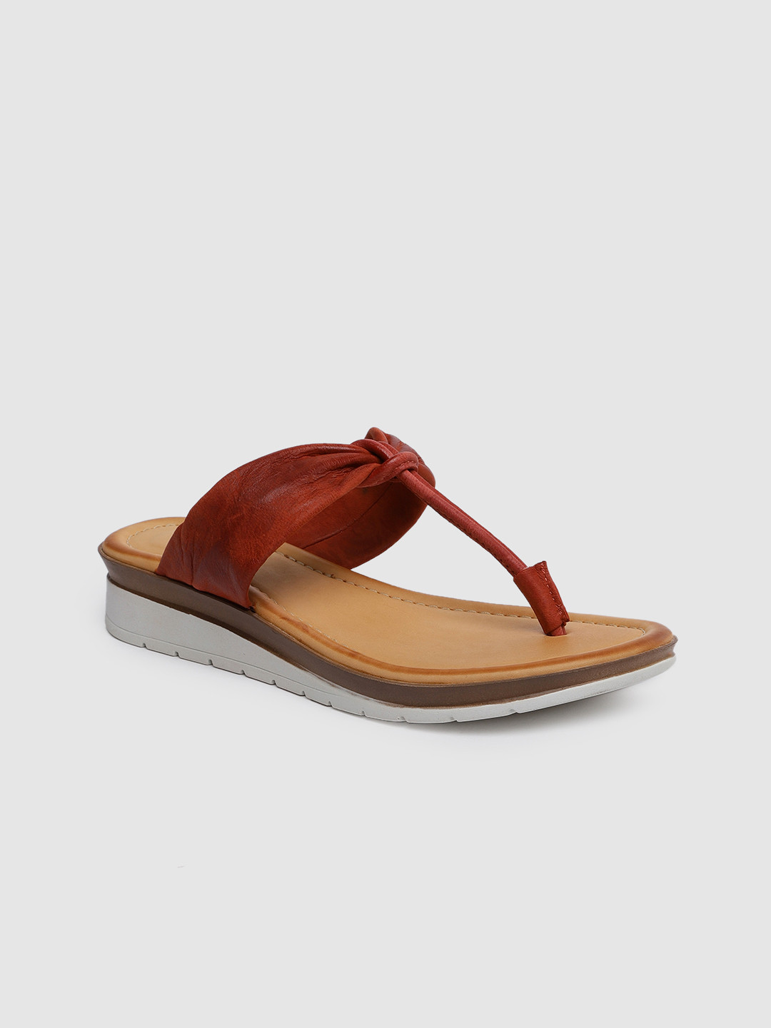 

Ruosh Women Red Solid Leather T-Strap Flats