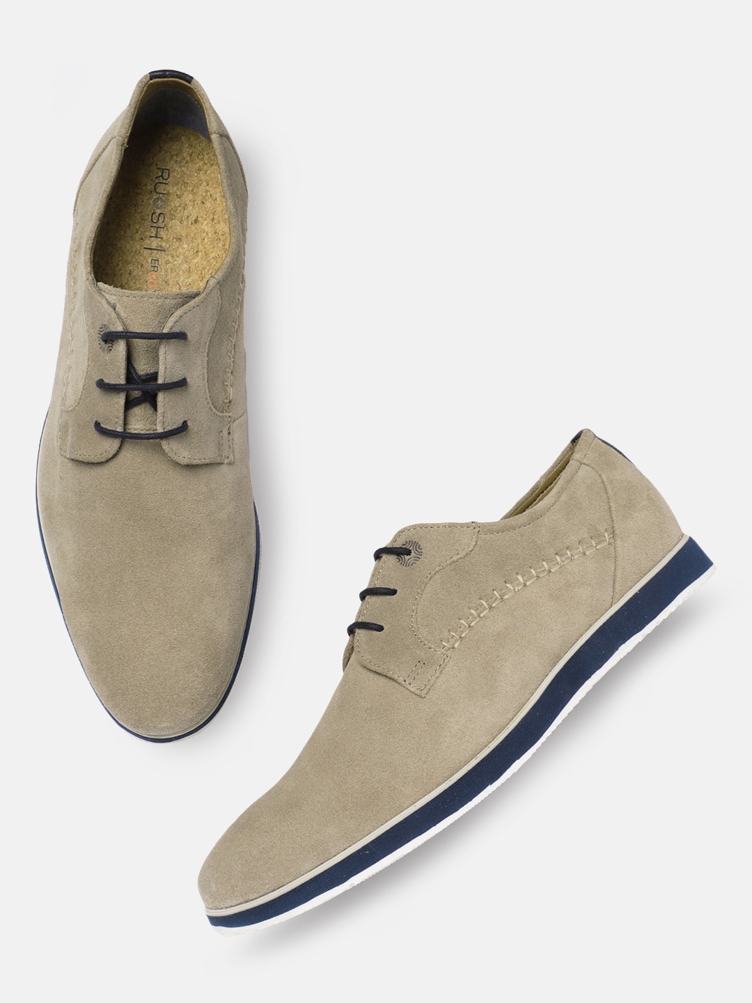 

Ruosh Men Beige Solid Suede Derbys