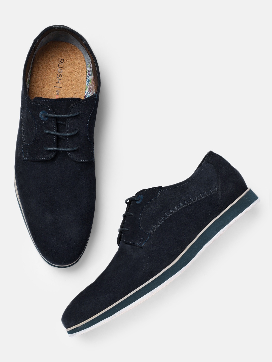

Ruosh Men Navy Blue Solid Leather Derbys