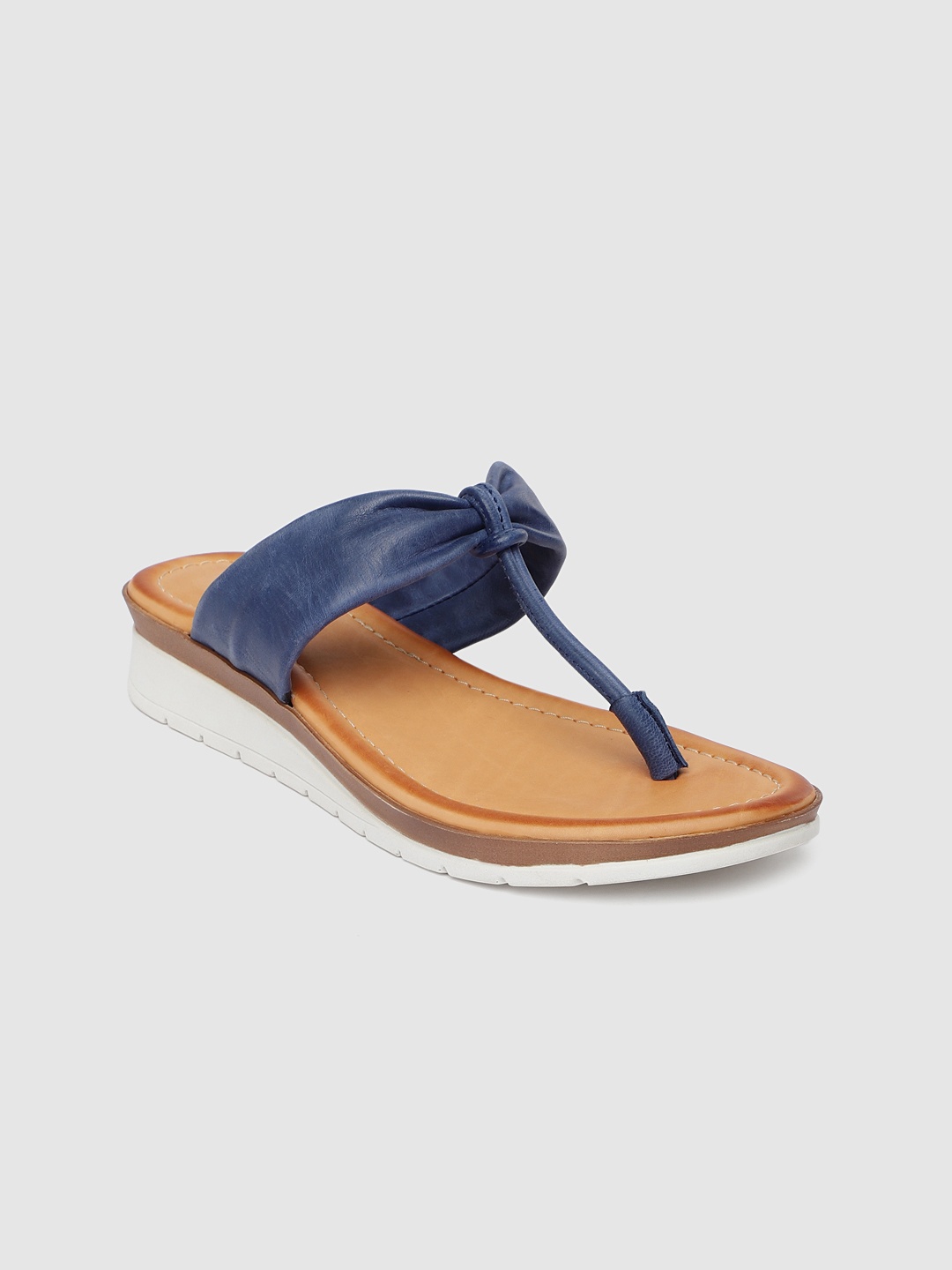 

Ruosh Women Blue Solid Leather T-Strap Flats