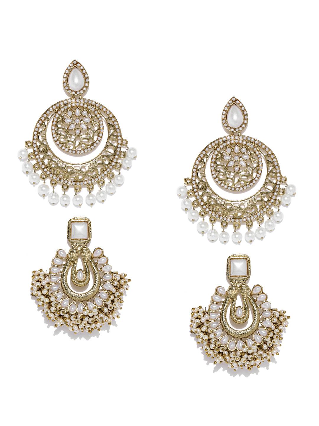 

Zaveri Pearls Set of 2 Gold-Toned Crescent Shaped Chandbalis