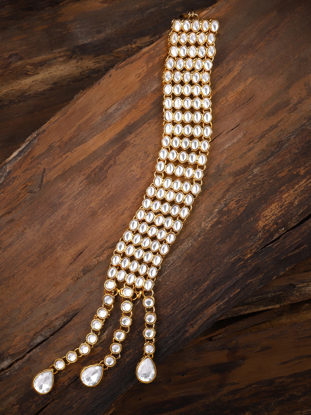 

Zaveri Pearls Gold-Toned Kundan Cuff Bracelet