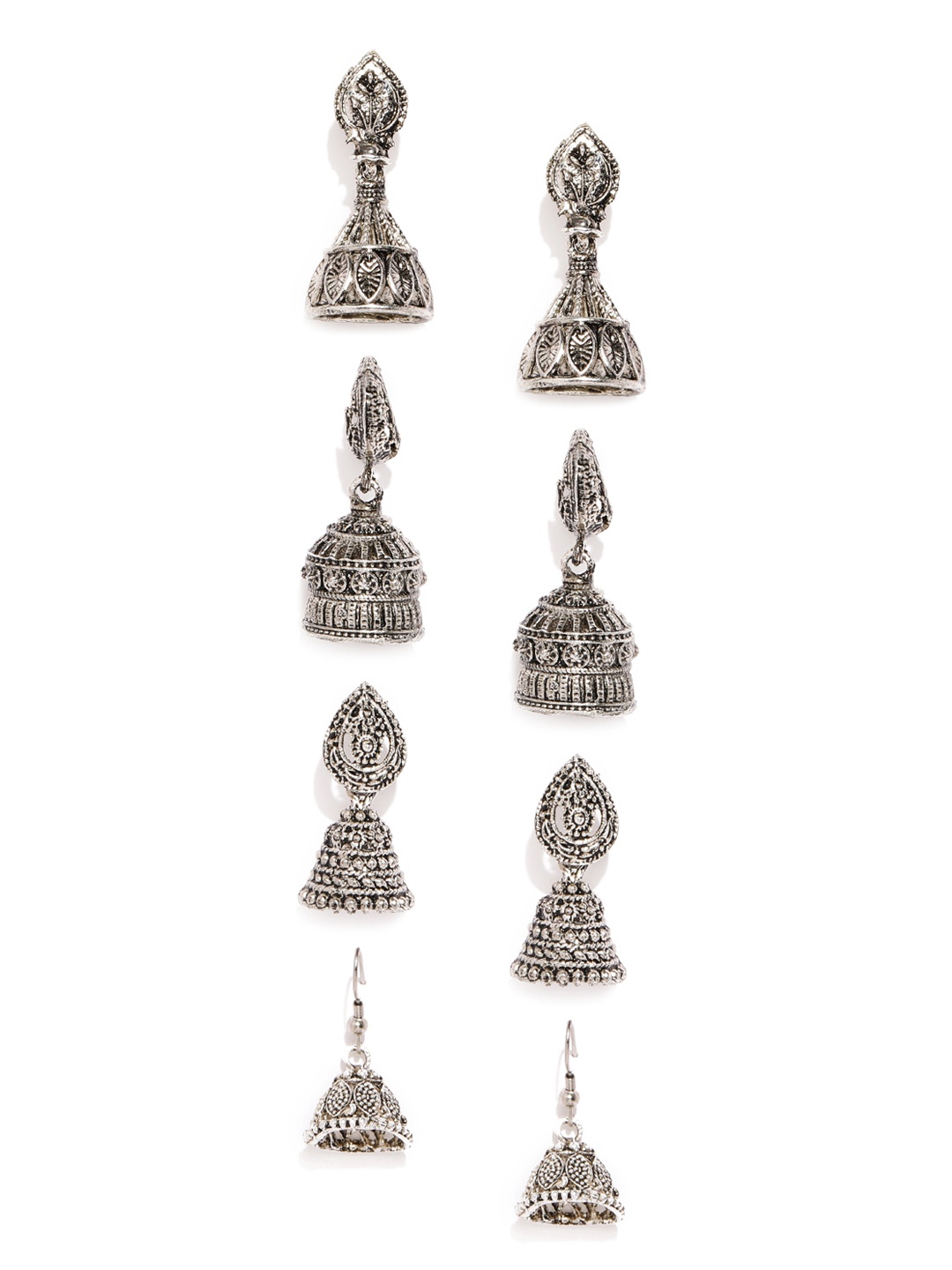 

Zaveri Pearls Set of 4 Oxidized Silver-Toned Jhumkas