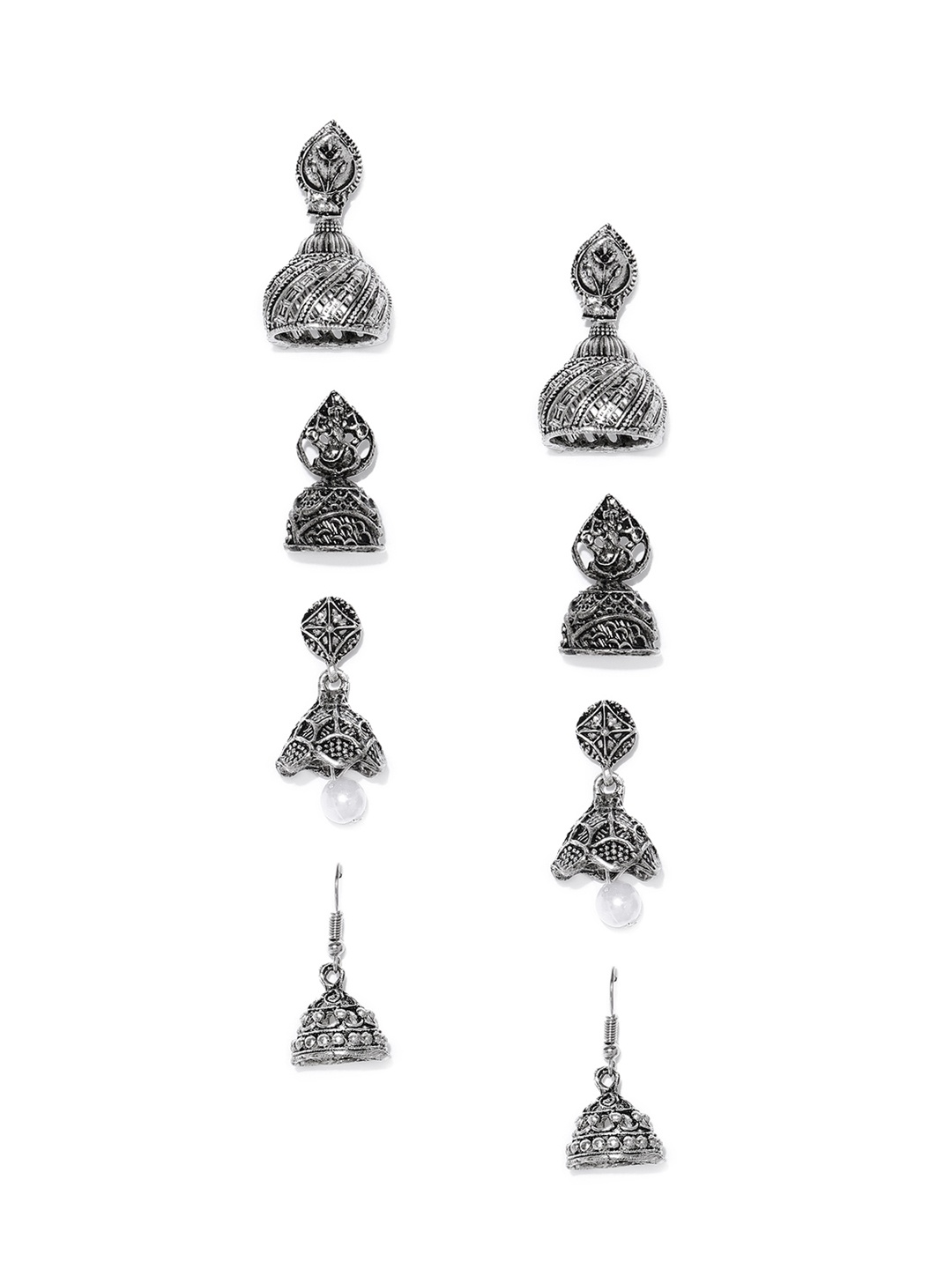 

Zaveri Pearls Set of 4 Silver-Toned Oxidised Dome Shaped Jhumkas