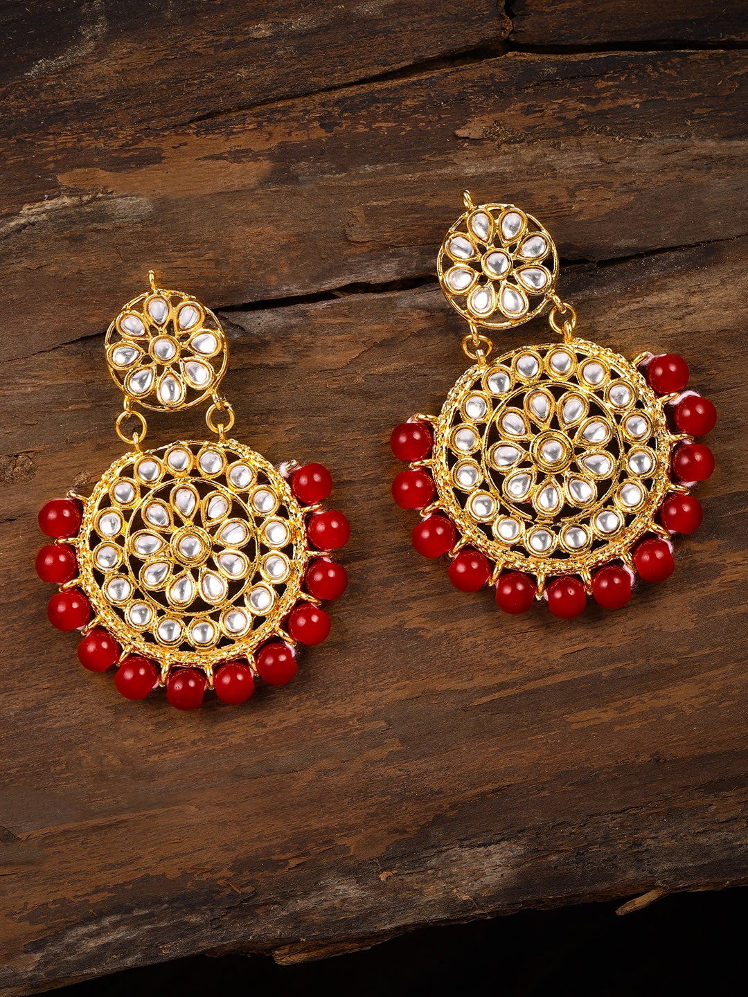 

Zaveri Pearls Gold-Toned & Red Contemporary Drop Earrings
