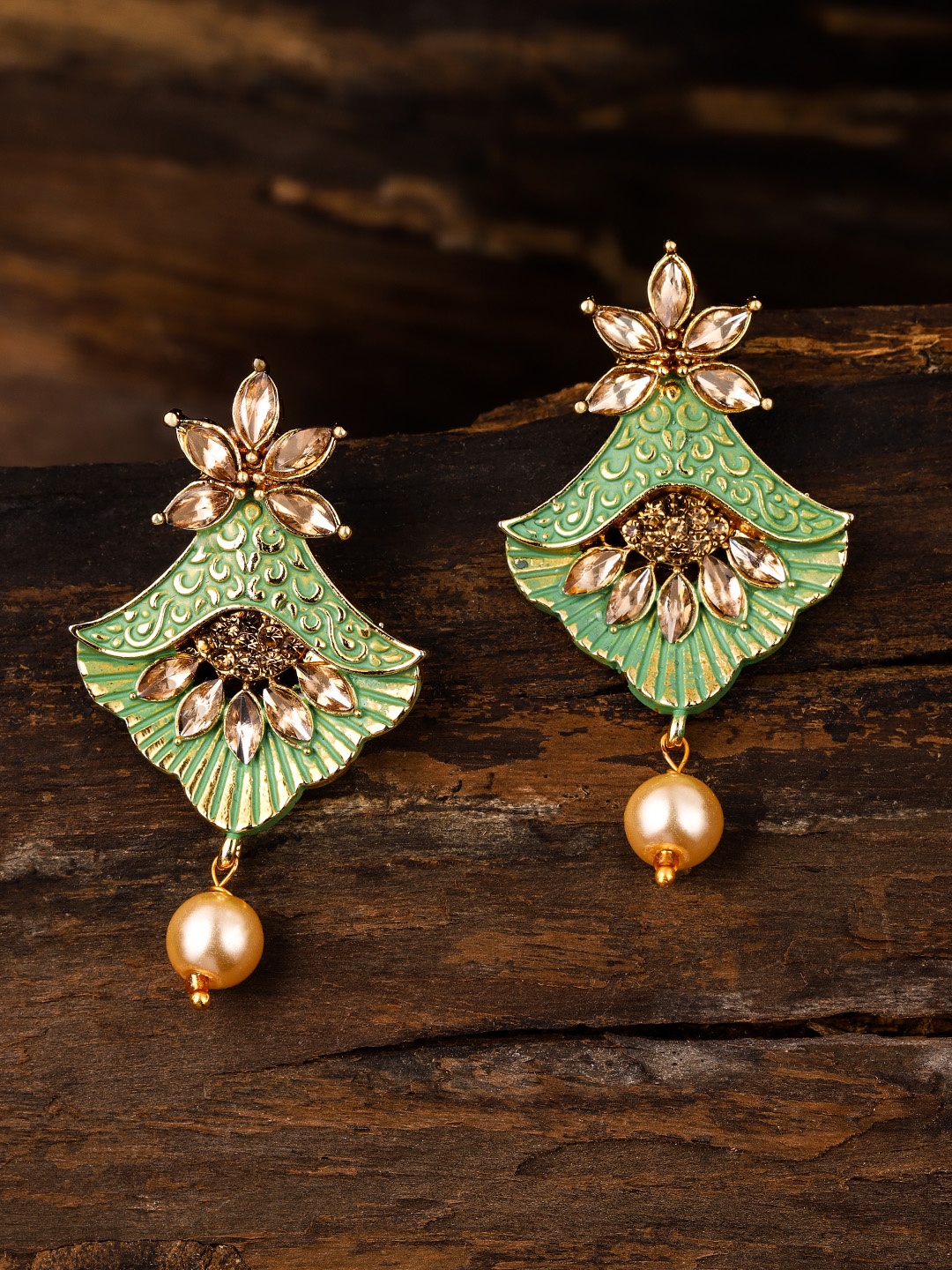 

Zaveri Pearls Gold-Toned & Green Drop Earrings