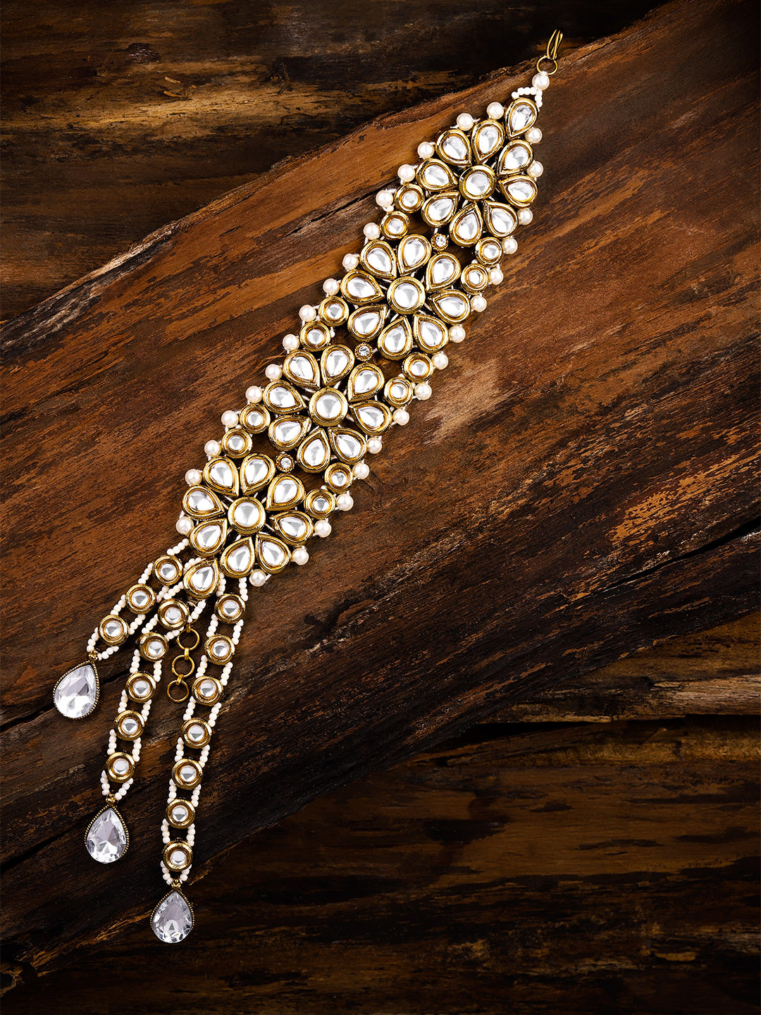 

Zaveri Pearls Gold-Toned Kundan Floral Design Wraparound Bracelet