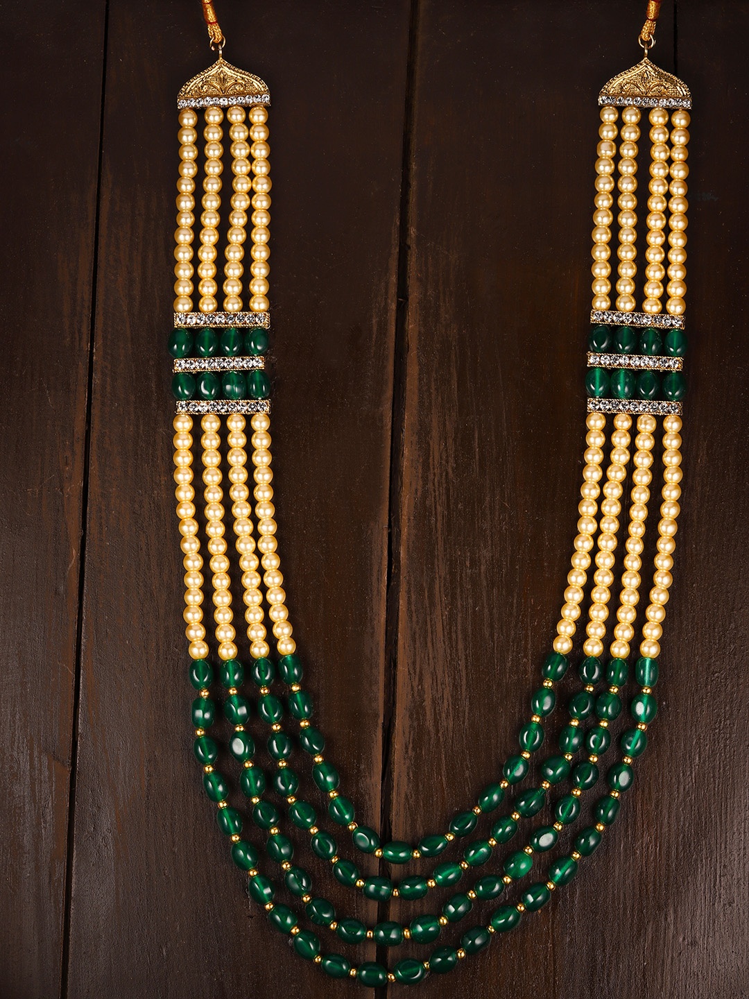 

Zaveri Pearls Men Gold-Toned & Green Multi Layered Necklace