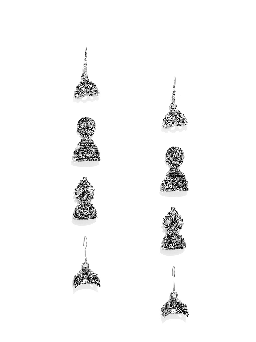 

Zaveri Pearls Set of 4 Silver-Toned Dome Shaped Jhumkas