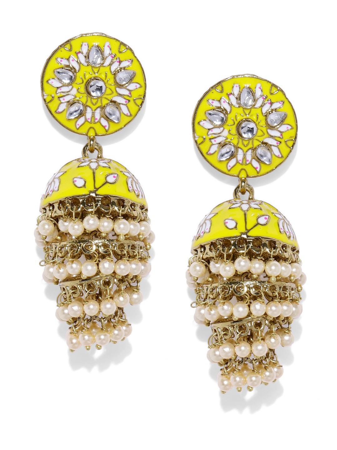

Zaveri Pearls Gold-Toned & Yellow Dome Shaped Jhumkas