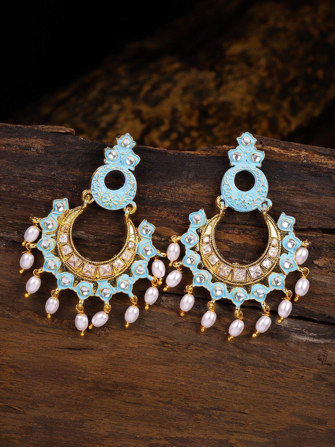 

Zaveri Pearls Gold-Toned & Blue Contemporary Drop Earrings