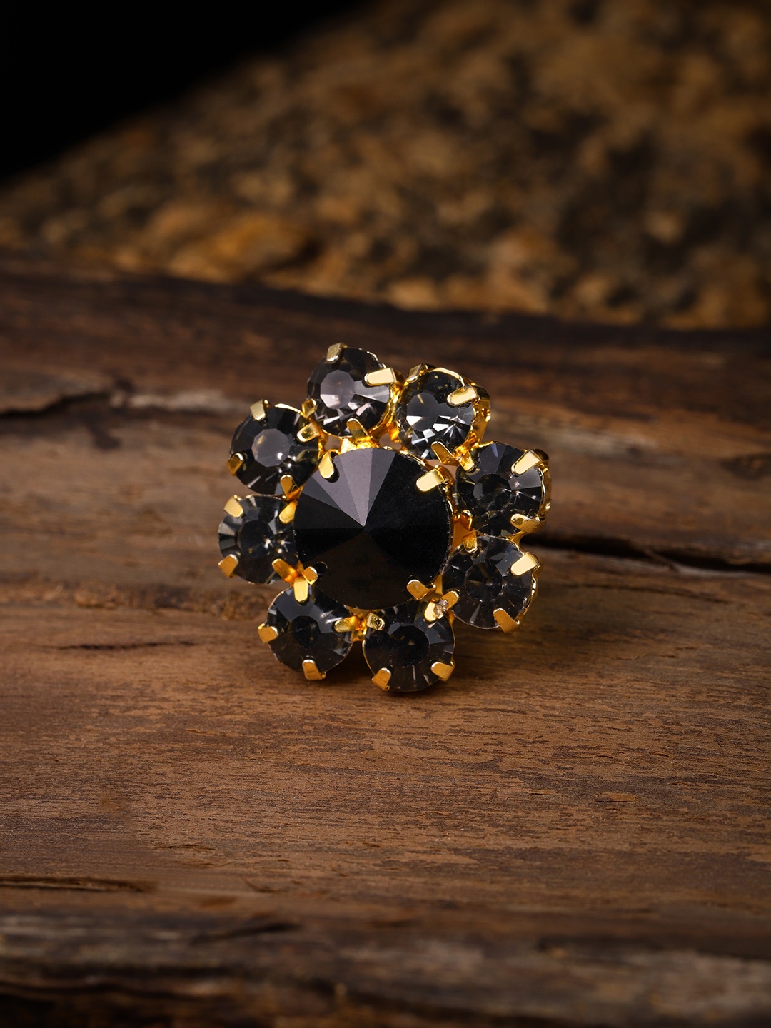 

Zaveri Pearls Contemporary Style Black Adjustable Finger Ring, Gold