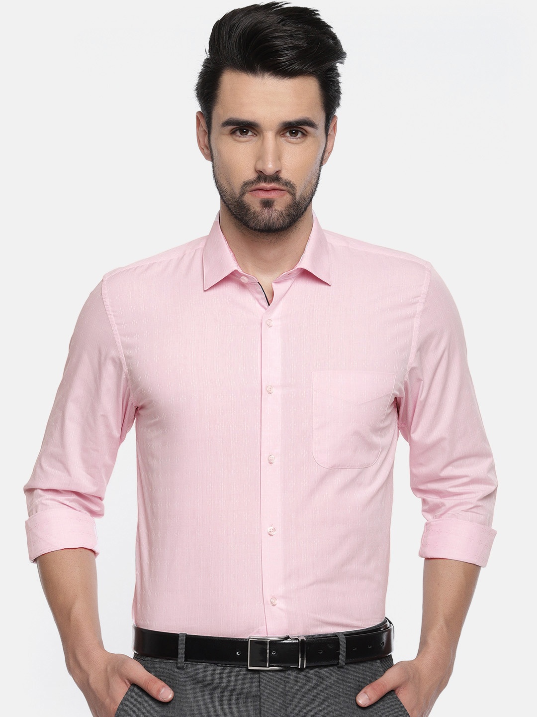 

Peter England Men Pink Slim Fit Self Design Formal Shirt