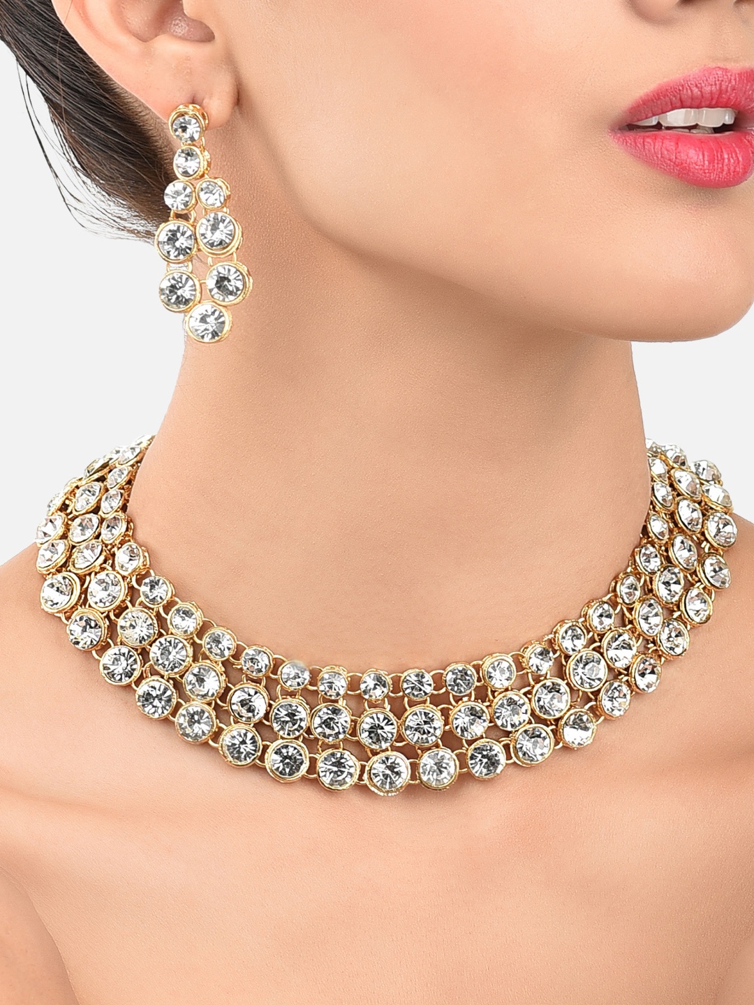 

Zaveri Pearls Gold-Toned Shimmering Stones Studded Jewellery Set