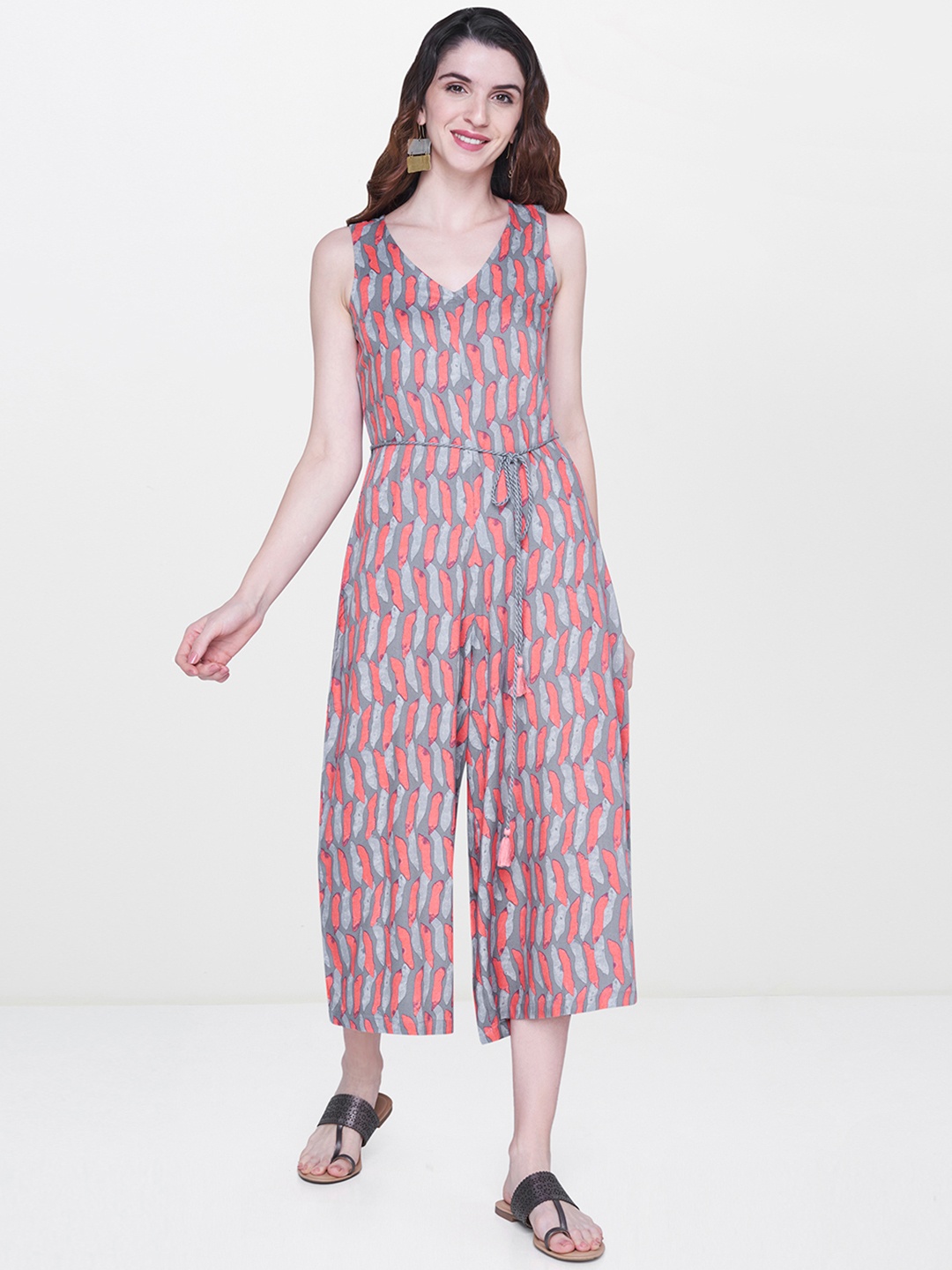 

Global Desi Grey & Pink Printed Culotte Jumpsuit