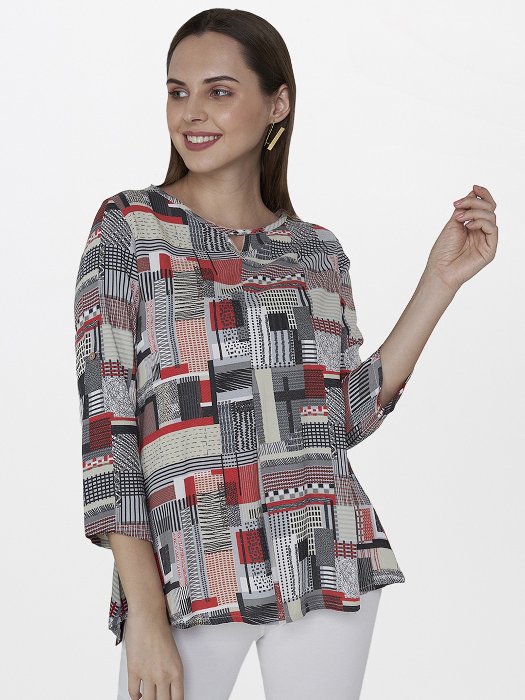 

Global Desi Women Grey Printed Regular Top