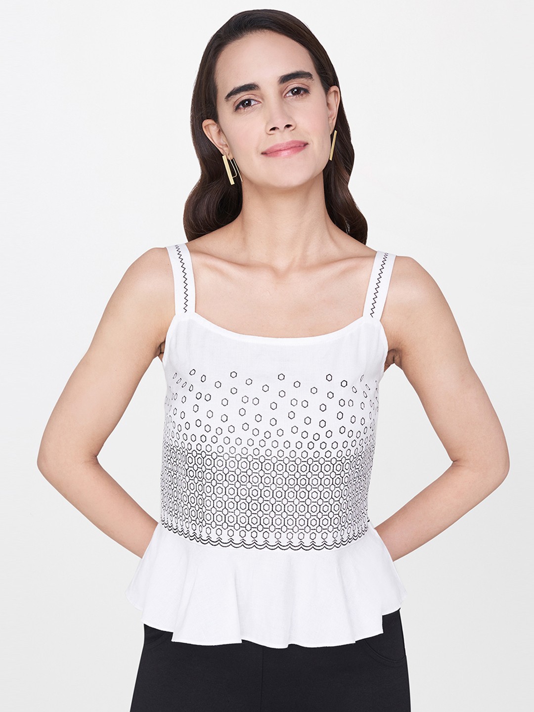 

Global Desi Women White Printed Top