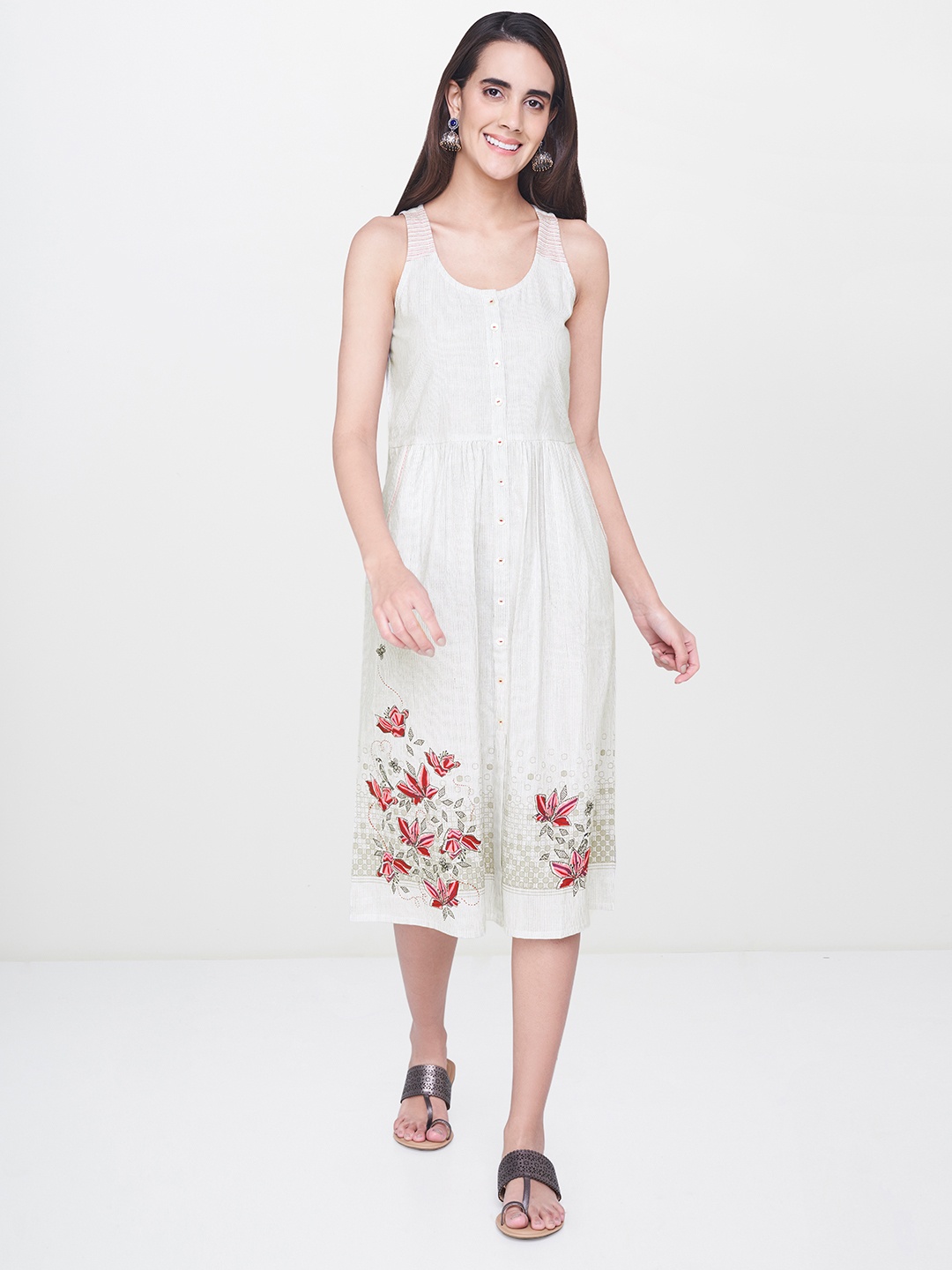 

Global Desi Women Off-White Printed A-Line Dress