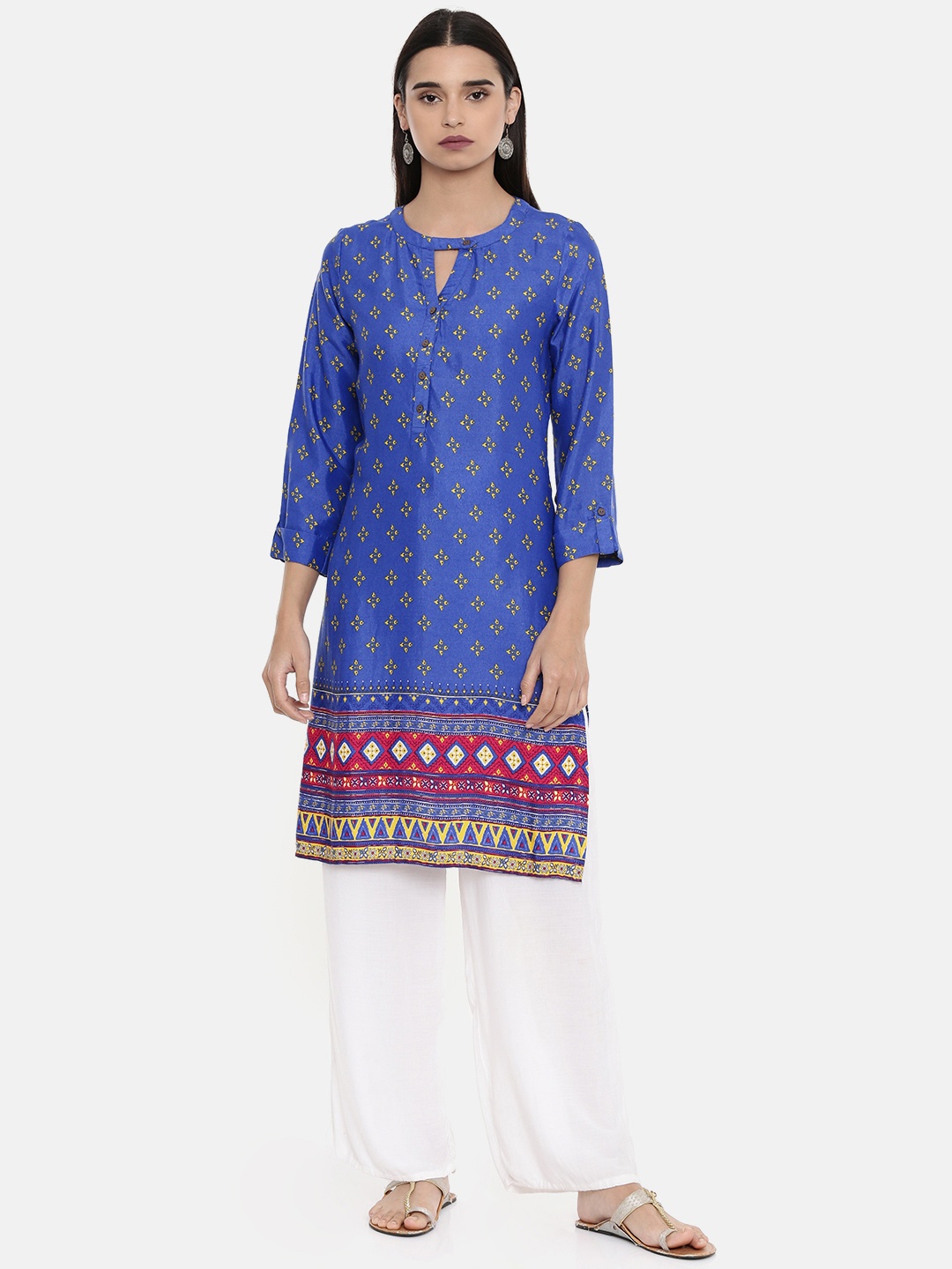 

Global Desi Women Blue Printed Straight Kurta