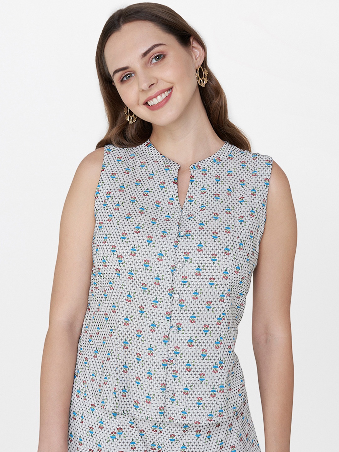 

Global Desi Women Off-White & Blue Printed Top