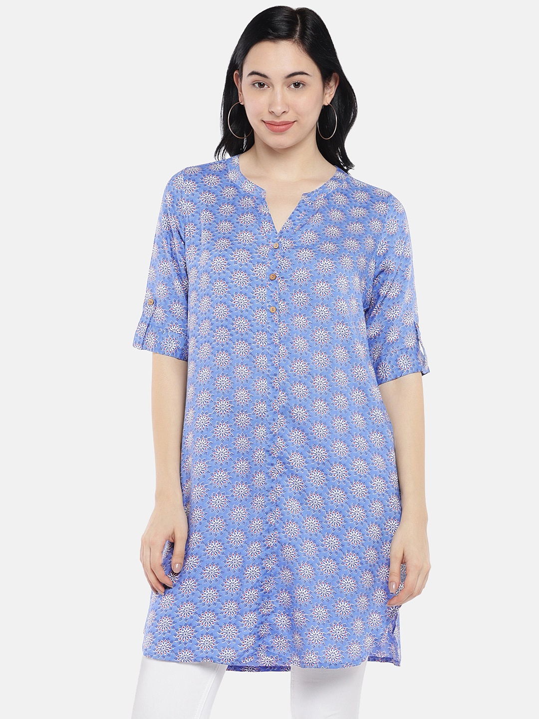 

Global Desi Women Blue Printed Tunic