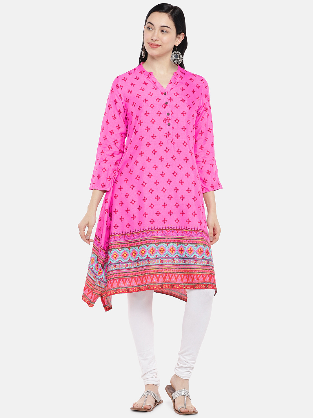 

Global Desi Women Pink Printed Asymmetric A-Line Kurta