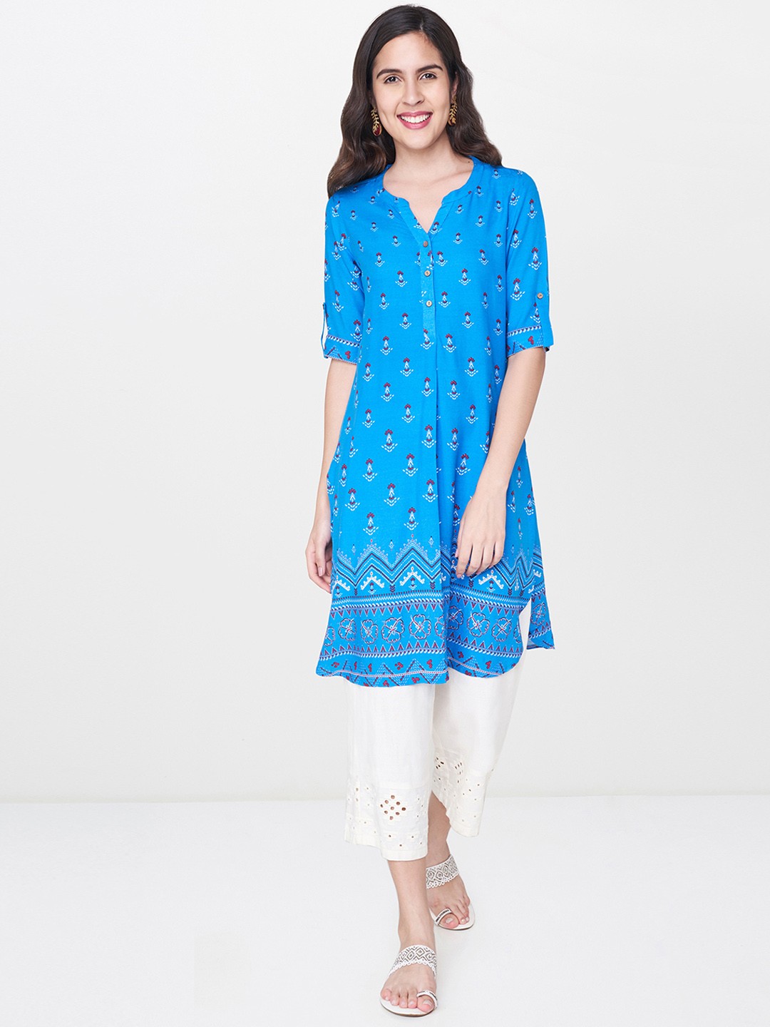 

Global Desi Blue Printed Tunic