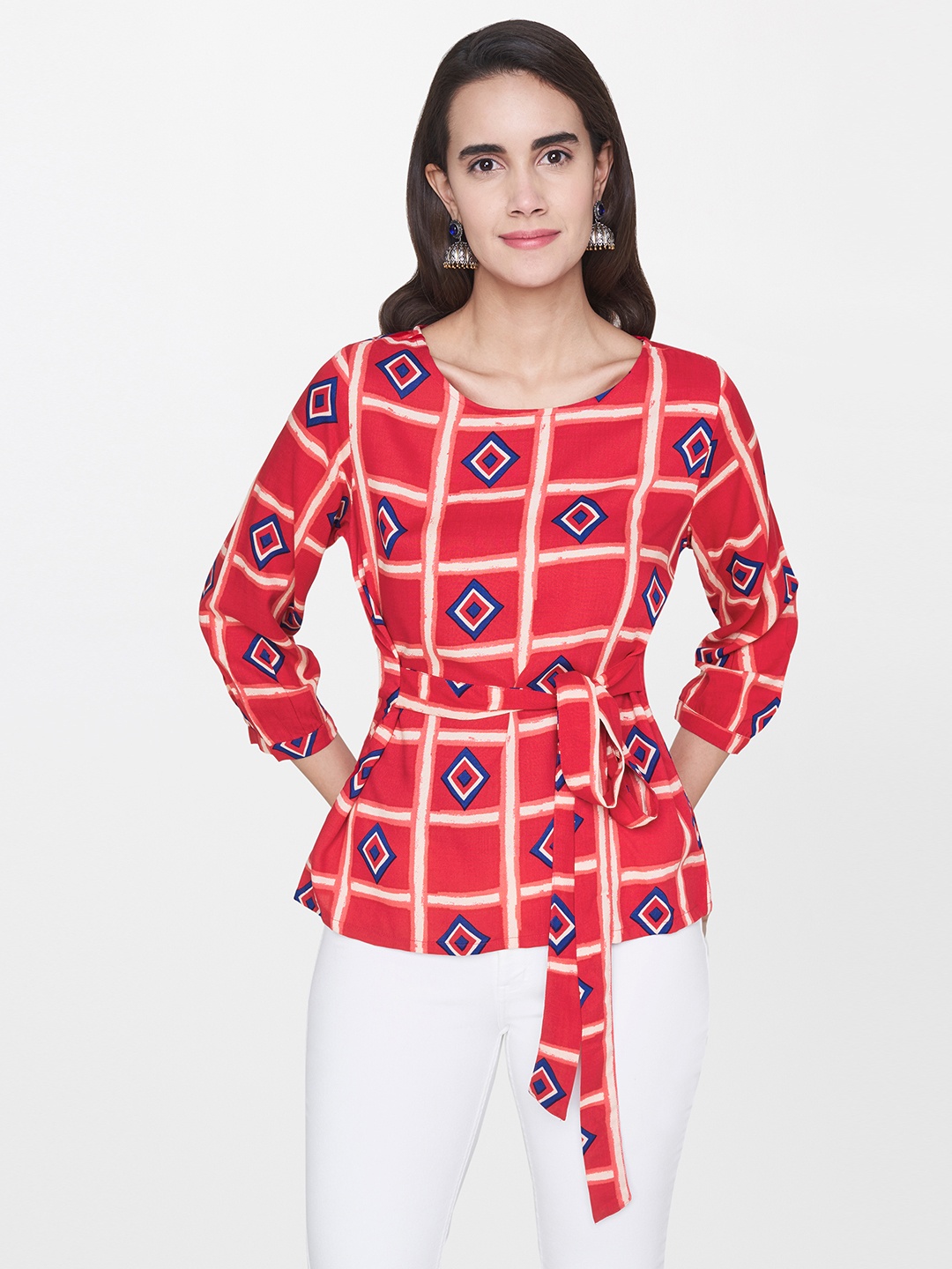 

Global Desi Women Pink Checked Top