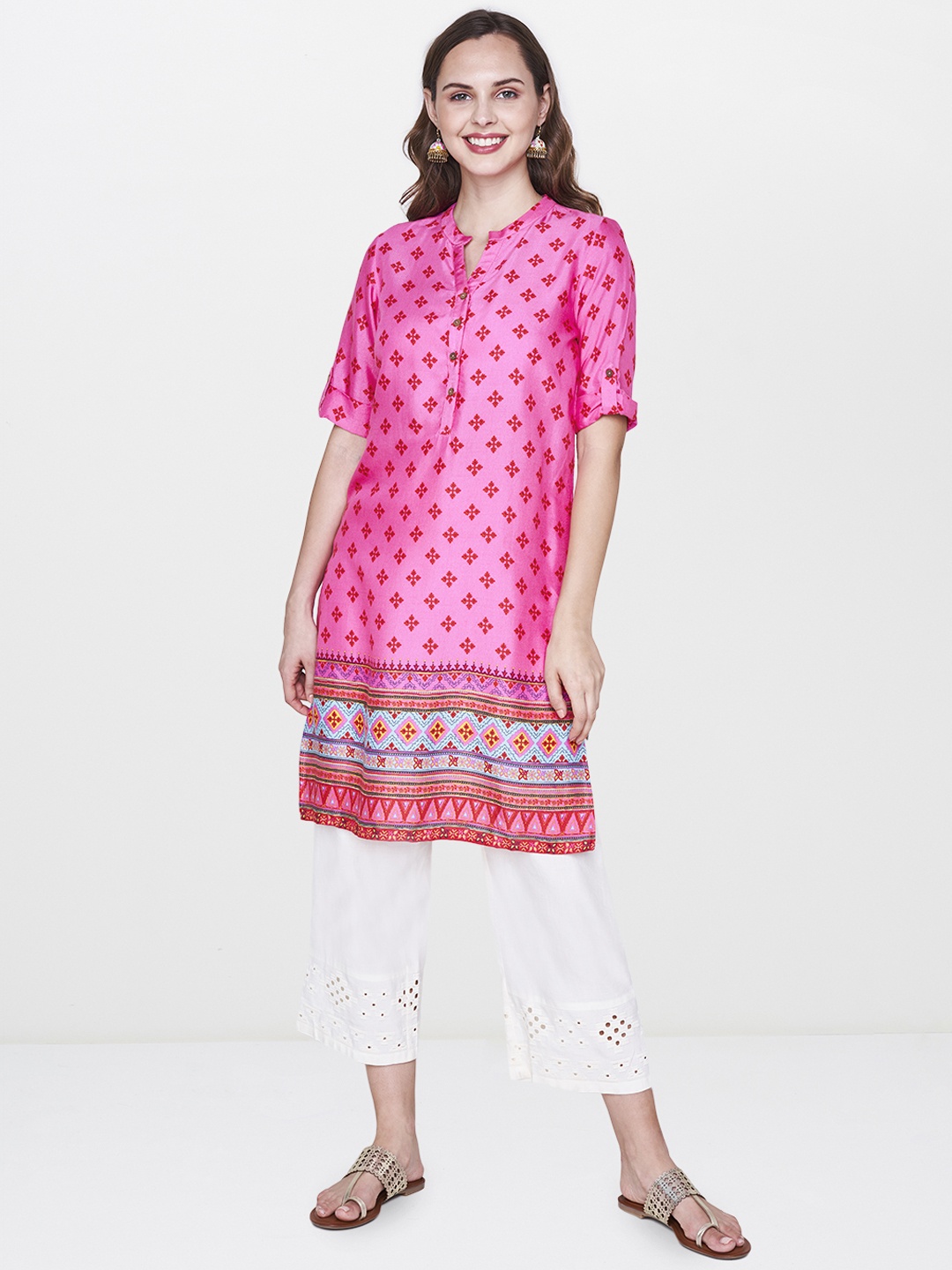 

Global Desi Women Pink Printed Straight Kurta