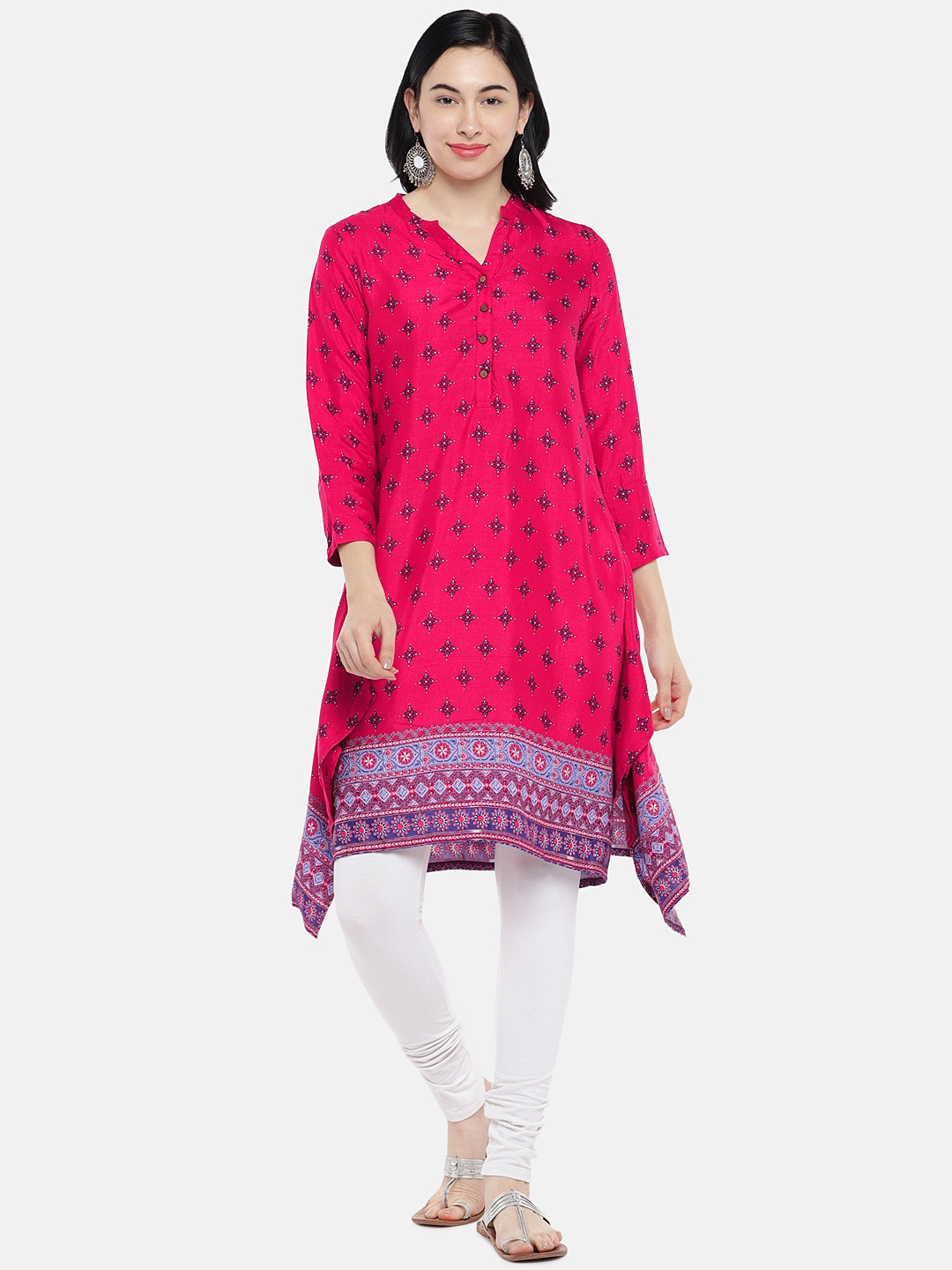 

Global Desi Women Red Asymmetric Print A-Line Kurta