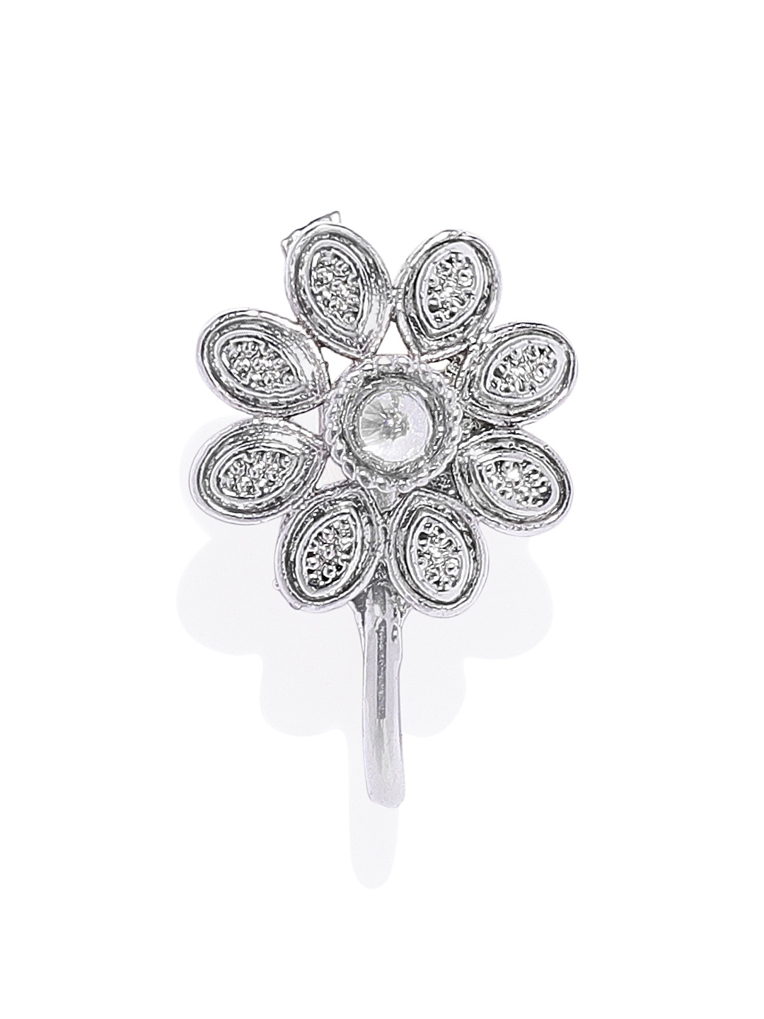 

AccessHer Silver-Plated Textured Oxidised Handcrafted CZ-Studded Nosepin