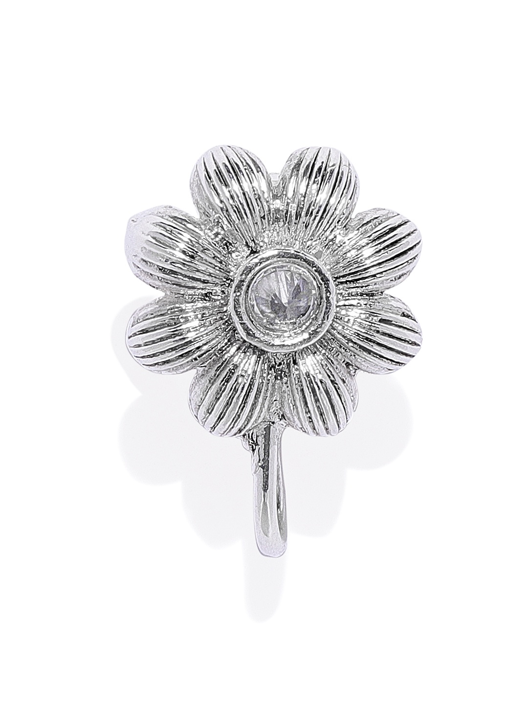 

AccessHer Silver-Plated Textured Oxidised Handcrafted CZ-Studded Nosepin