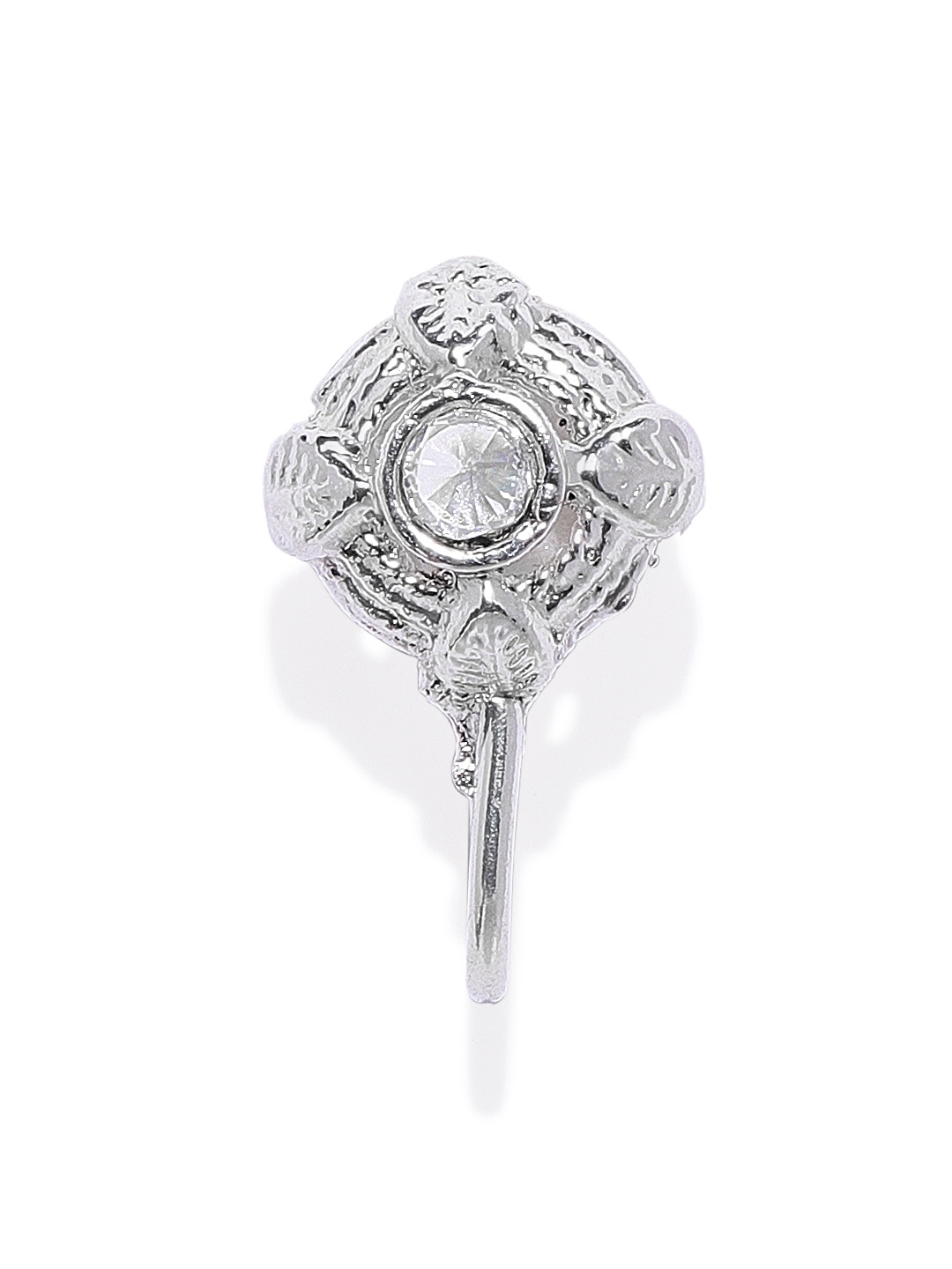 

AccessHer Silver-Plated Textured Oxidised Handcrafted CZ-Studded Nosepin