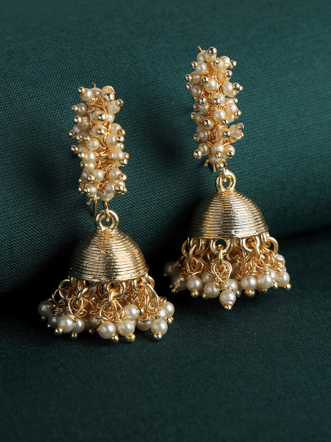 

AccessHer Gold-Plated & White Jadau Dome Shaped Jhumkas