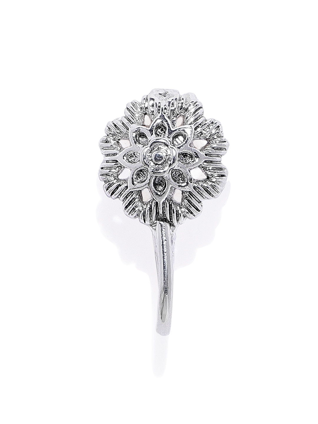 

AccessHer Silver-Plated Textured Oxidised Handcrafted CZ-Studded Nosepin