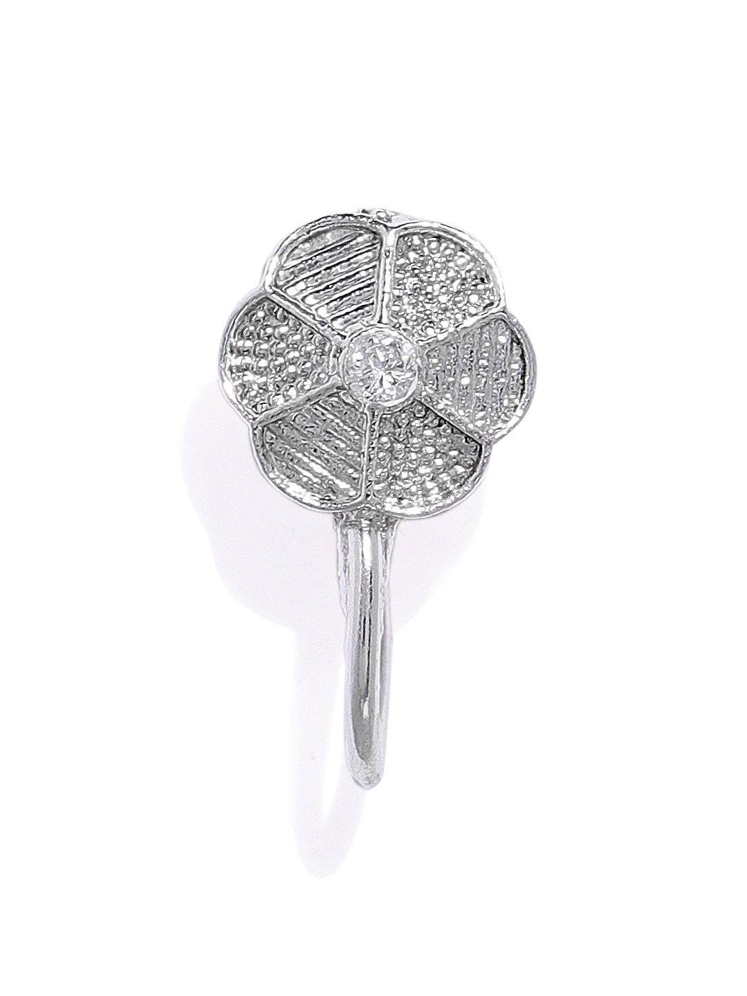 

AccessHer Silver-Plated Textured Oxidised Handcrafted CZ-Studded Nosepin