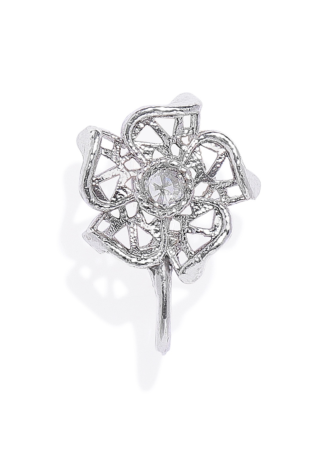 

AccessHer Silver-Plated Textured Oxidised Handcrafted CZ-Studded Nosepin