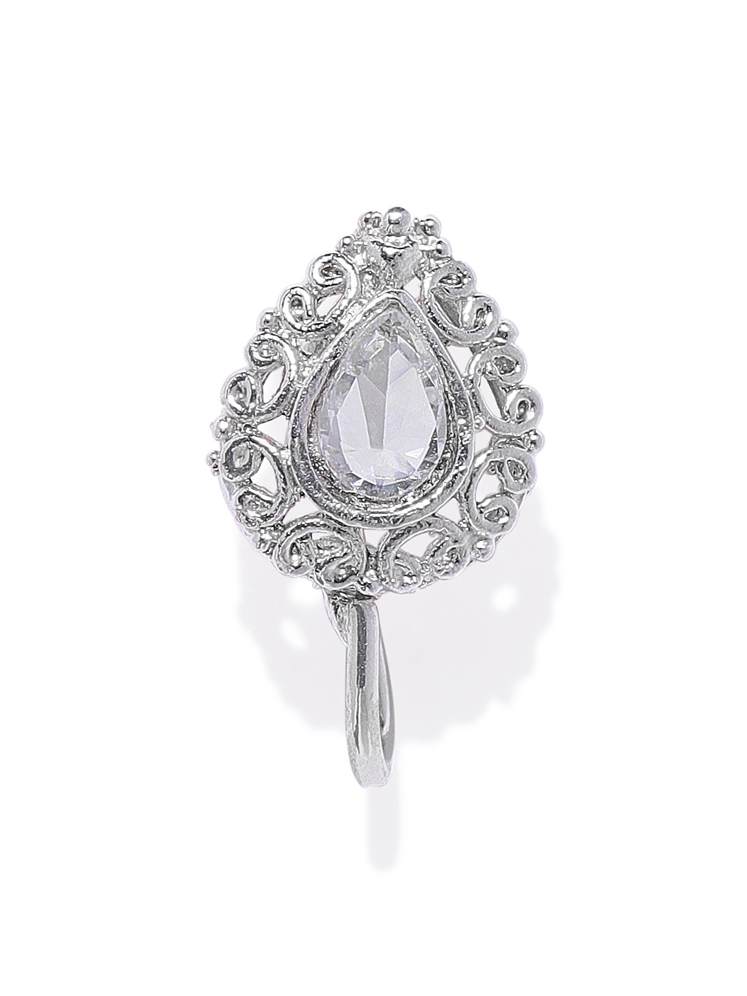 

AccessHer Silver-Plated Textured Oxidised Handcrafted CZ-Studded Nosepin